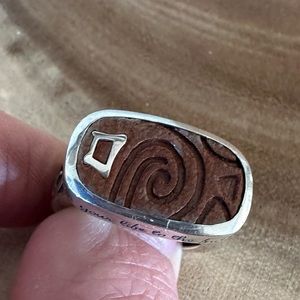 Silpada carved wood and Sterling silver ring